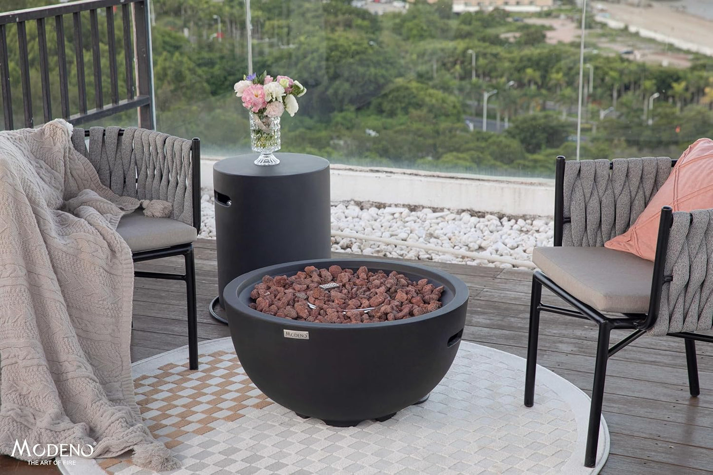 AMS Fireplace | Modeno | Jefferson | Firepit Table | Cover and Lava Rocks Included | (Fuel: Liquid Propane - Black)