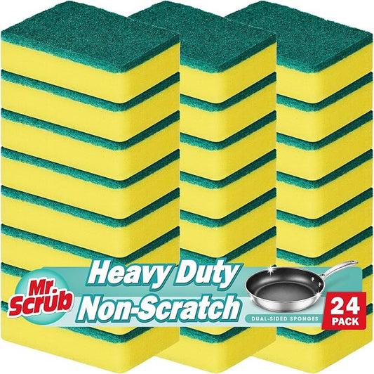 Mr. Scrub Sponges Kitchen Scrub Dish Sponge Scouring Pad, 24 Pack Cleaning Brush Scrubber Supplies for Soap, Dishwashing Dinnerware Sets Pan Pot Towels Cloth Rags Holder Glass Dishwasher Sink Bathroom