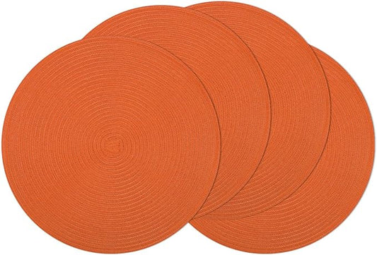SHACOS Round Placemats Set of 4 for Dining Table Autumn Fall Round Braided Place Mats Washable Non Slip Kitchen Table Mats Decor, Bright Orange
