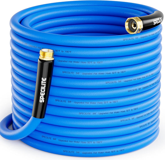 Hot/Cold Garden Water Hose 200 ftx 5/8 in, -50℉ To 190℉, Heavy Duty, Flexible, Burst 605 Psi, Lightweigh, Upgraded Rubber Pipe with 3/4" Brass Fittings For Backyard, Outdoor, Farm, Blue