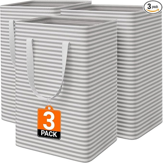 3 Pack Laundry Basket 75L Each, Waterproof & Freestanding Large Laundry Hamper, Collapsible Clothes Hampers with Easy Carry Handles in Bedroom Bathroom, College Dorm(225L Total, Gray)