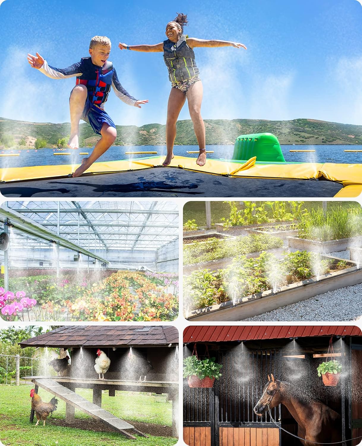 HOMENOTE Misting Cooling System 42FT (13M) Misting Line + 15 Brass Mist Nozzles + Brass Adapter(3/4") Outdoor Mister for Patio Backyard Garden Greenhouse Watering