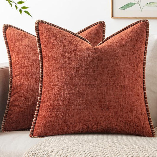 MIULEE Pack of 2 Fall Couch Throw Pillow Covers 16x16 Inch Burnt Orange Farmhouse Decorative Pillow Covers with Stitched Edge Soft Chenille Solid Dyed Pillow Covers for Sofa Bed Living Room