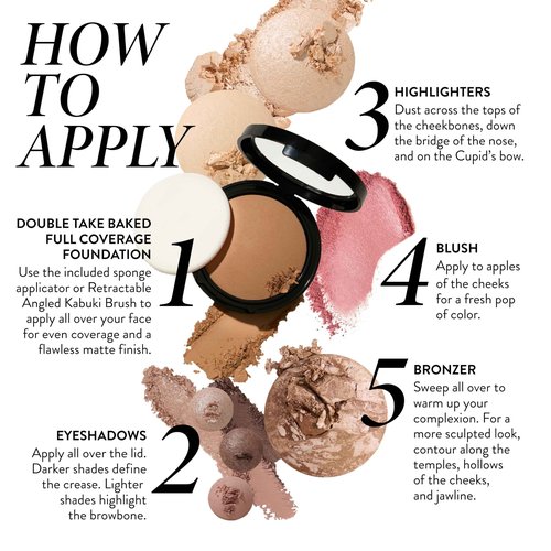 LAURA GELLER NEW YORK Baked Starter Kit - Full Coverage: Double Take Powder Foundation, Sand and Best of the Best Face Palette and Retractable Angled Kabuki Brush