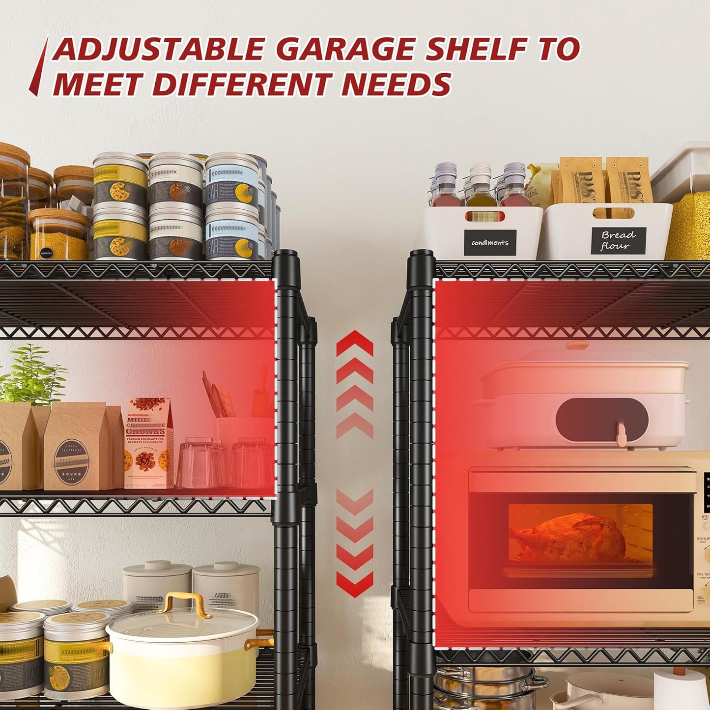 REIBII 72’’H Wire Shelving, 6 Tier Metal Shelving Units and Storage Shelves, Adjustable Garage Shelving for Storage Heavy Duty Shelving for Pantry Shelf Kitchen Garage, 24’’W X18’’D X72’’H