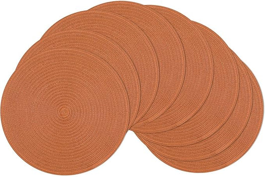 SHACOS Round Placemats Set of 8 Washable 15 inch Round Placemat Cotton Polyester Woven Braided Table Place Mats for Dining Table Wedding Party Decor, Dark Orange