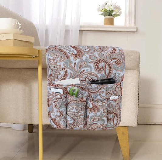 Armchair Caddy for Couch Remote Control Holder Premium Durable Non-slip Sofa Armset Organizer Caddy Storage for Recliner Couch 5 Pocket for Cell Phone Magazine 35"x13" Floral 1 Piece