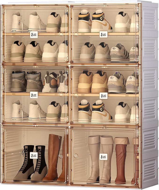 ANTBOX Portable Shoe Rack Organizer for Closet Entryway, Stackable Sneaker Storage Shoe Cabinet with Magnetic Clear Door, Large Plastic Storage containers Bins with Lids 5 Tiers 20 Pairs