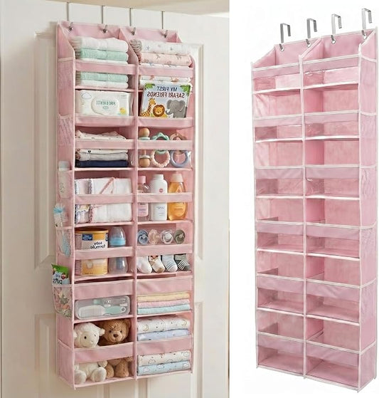 HOMELUX THEORY UPGRADED 6 Tiers Over The Door Organizer Hanging - 100D EXTRA THICK & 50lbs HUGE CAPACITY, 12 Side Mesh Pockets Over The Door Shoe Organizer, Hanging Closet Organizer (Baby Pink, XL)