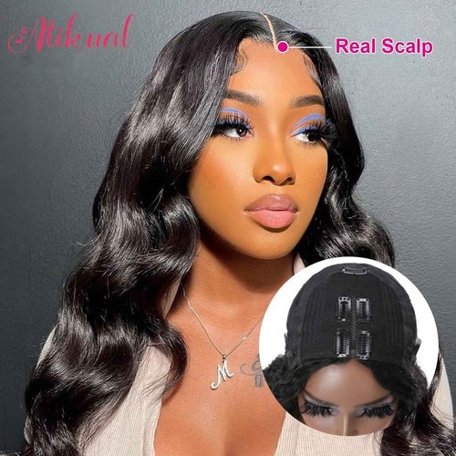 Atikual Body Wave V Part Wig Human Hair Wigs For Black Women Upart Part Wig Glueless Clip In Half Wig Upgrade U Part Wig Beginner Friendly No Sew In No Glue Density 26inch