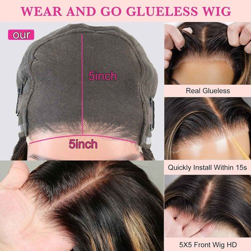 Highlight Glueless Wigs Human Hair Pre Plucked Pre Cut 5x5 HD Lace Closure Wigs Honey Blonde Body Wave Lace Front Wigs Human Hair Wear and Go for Women 180% Density 24Inch
