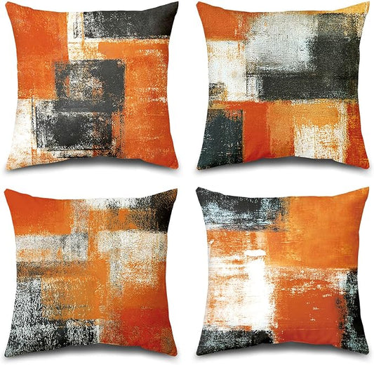 Burnt Orange Throw Pillow Covers 16x16 Set of 4 Decorative Cushion Cover Taupe Abstract Art Painting Pillow Covers for Sofa Couch Bedroom Living Room Outdoor Home Décor