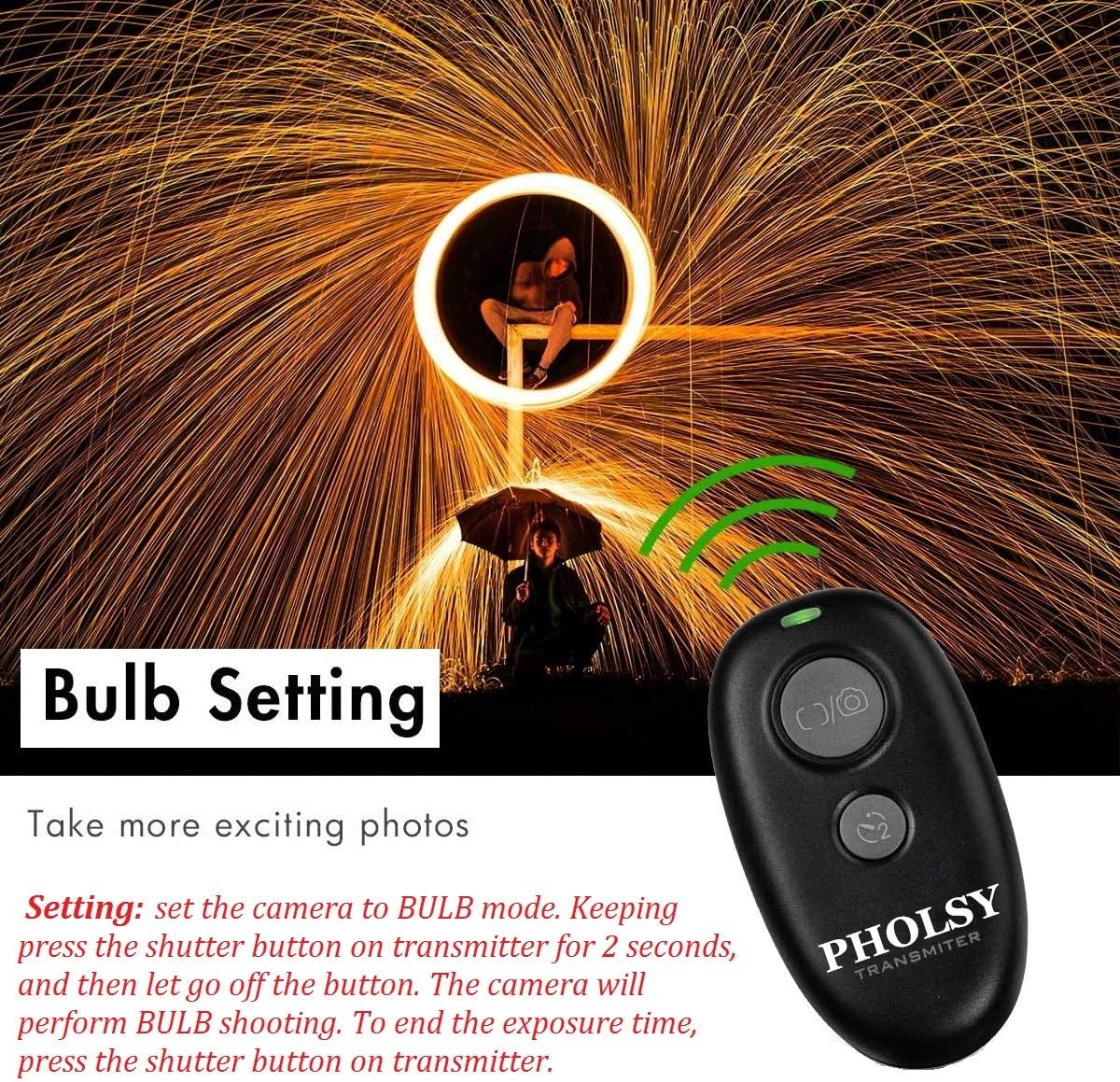 PHOLSY Wireless Shutter Camera Remote Release Control for Panasonic S5, S1H, S1R, S1M, S1, G95, G91, G90, G9, FZ1000 II, G80, G81, G85, GH5, GH6, G95, G7, GH7, GX8, G6, G5