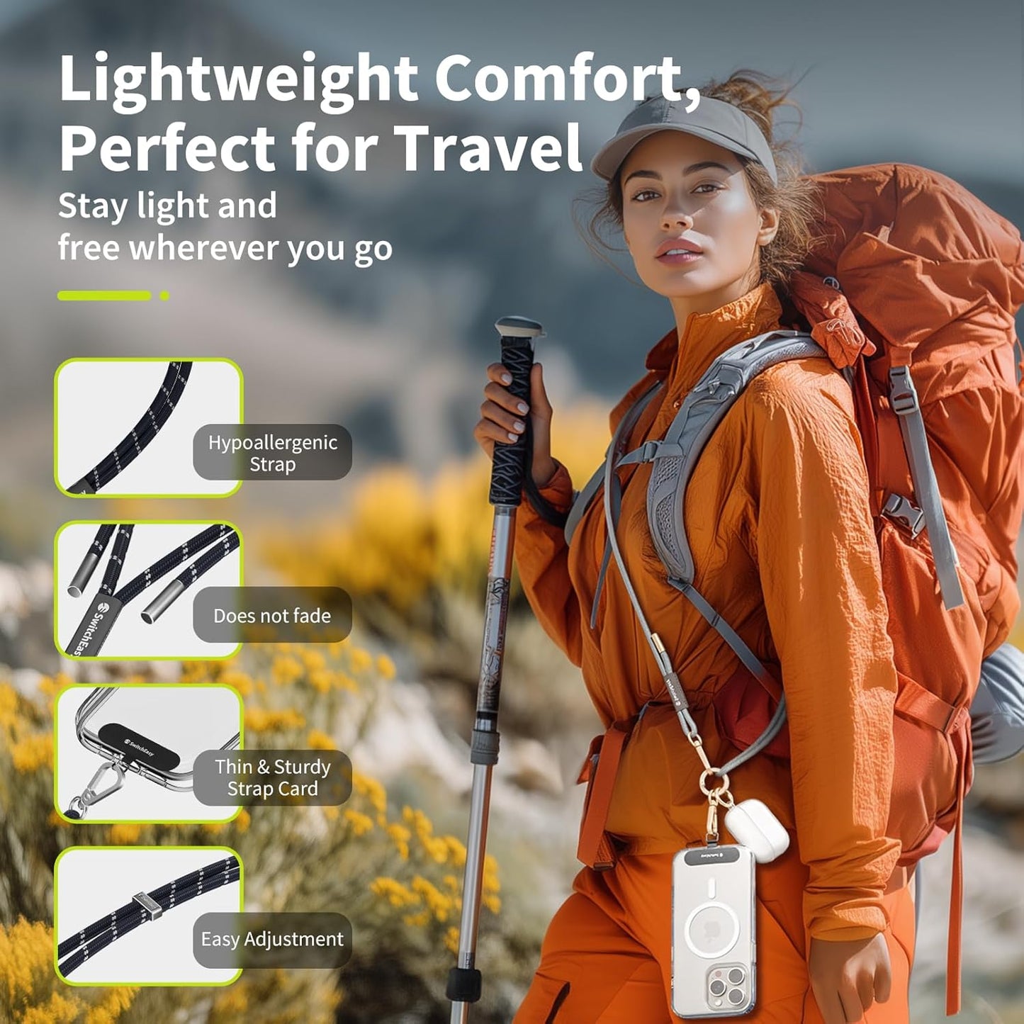 SWITCHEASY 6mm Adjustable Crossbody Phone Strap Compatible with Most Phones, Anti-Theft & Ant-Drop, Hands Free for Phone Lanyard Crossbody with Strap Card Phone Tether Tab - EasyStrap (Sea Foam)