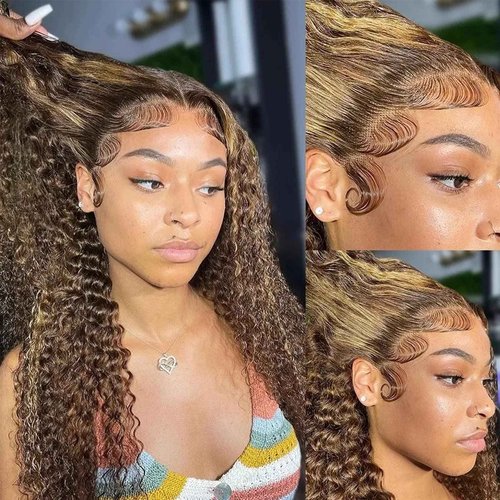YINGRUN Highlight Ombre 13x6 Hd Lace Front Wigs Human Hair 22 Inch Deep Wave Lace Front Wigs Human Hair 180 Density 4/27 Glueless Wigs Human Hair Pre Plucked Blonde Wig Human Hair with Baby Hair