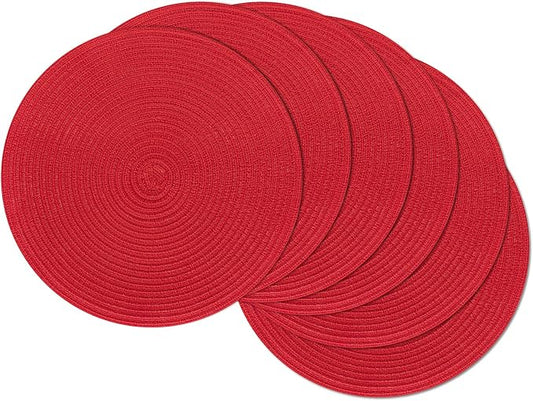SHACOS 15 inch Round Placemats Set of 6 Braided Non Slip Washable Place Mats for Dining Tables Kitchen Table Mats Home Wedding Party Decor (Red, 6)