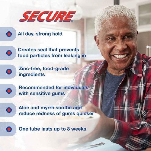Secure Denture Bonding Adhesive, Zinc, 1 Ounce