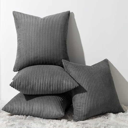Topfinel Decorative Grey Throw Pillow Covers Cushion Cases, Set of 4 Soft Velvet Modern Double-Sided Designs, Mix and Match for Home Decor, Pillow Inserts Not Included (18x18 inch)
