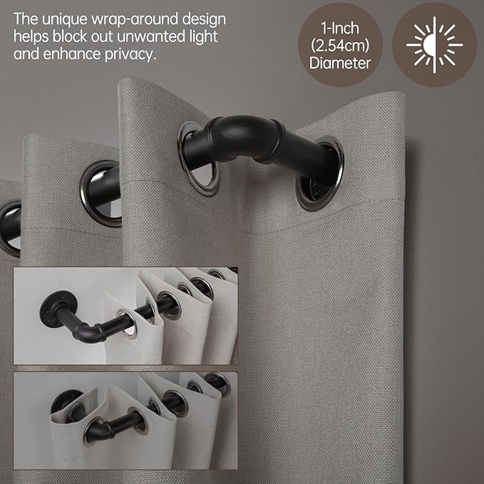 Zeerobee Curtain Rods for Windows 144 to 168, 1 Inch Industrial Wrap Around Black Curtain Rod, Indoor/Outdoor Room Divider Adjustable Drapery Pole, 144"-168"
