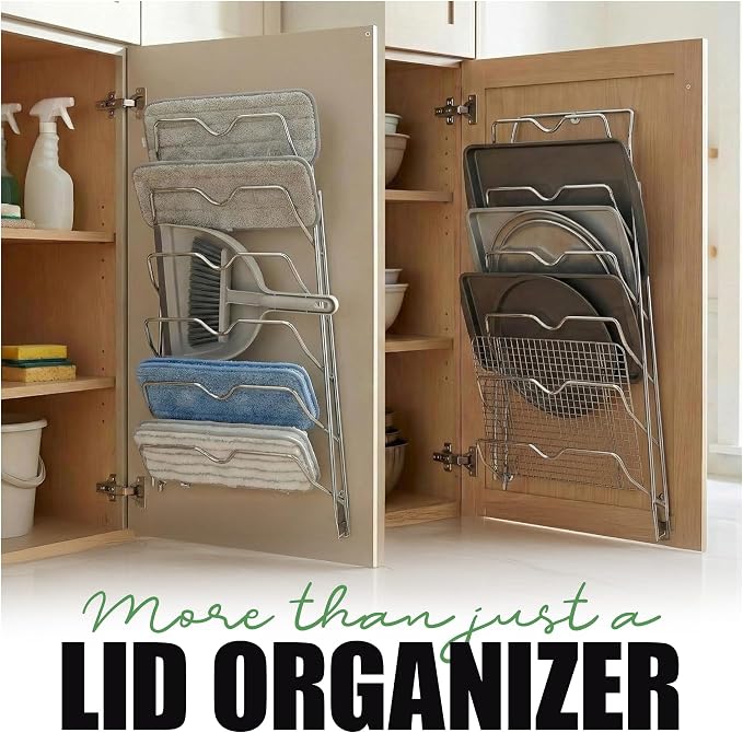 Evelots 6-Tier Pot Lid Organizer for Cabinet Door or Pantry Wall - Pots and Pans Lid Holder Rack - Glass or Metal Pan Covers Cabinet Organizer Kitchen Storage - Chrome Finished