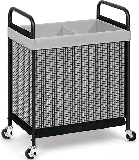 STORAGE MANIAC Rolling Laundry Hamper with Wheels 2-Section Laundry Sorter Rolling Laundrys Basket on Wheels with Removable Bag Clothes Hamper Laundrys Organizer Cart Bathroom Bedroom 100L Grey