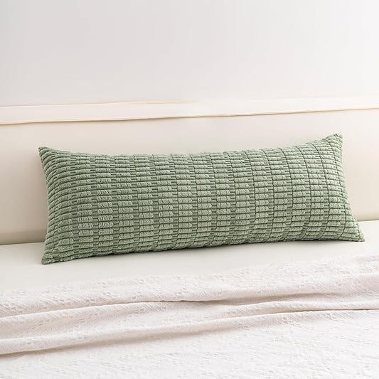 Aegero Corduroy Decorative Throw Pillow Covers 14x36 Inch Soft Striped Pillow Covers Modern Farmhouse Home Decor for Sofa Living Room Couch Bed（Sage Green）