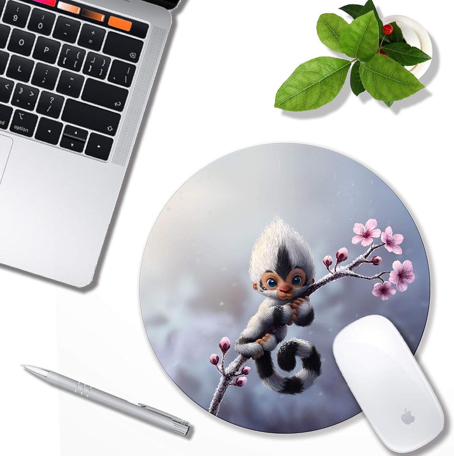 Mouse pad Cute Animal, Non-Slip Computer Mousepad with Monkey and Flower Design, Rubber Mouse mat for Home and Office