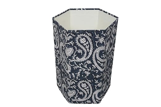 Generic 3.3 Gallon Cotton Hand Block Printed Paper Waste Basket |Small Decorative Trash Can for Housewarming Gifts in Living Room, Bedroom, Bathroom | Eco-Friendly, Plastic-Free (1, DARK BLUE MUKAT)