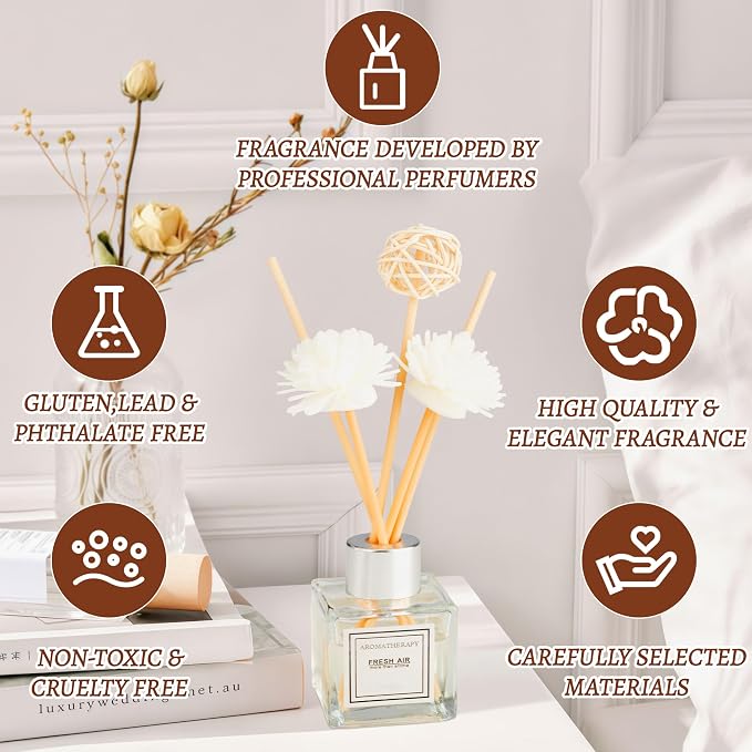Reed Diffuser Set, 1.7 oz Scent Diffuser with Sticks, OrangeBlossom Scent for Bathroom Accessories Shelf Decor, Air Fresheners for Home, Home Fragrance Products, House Office Room Decor Aesthetic