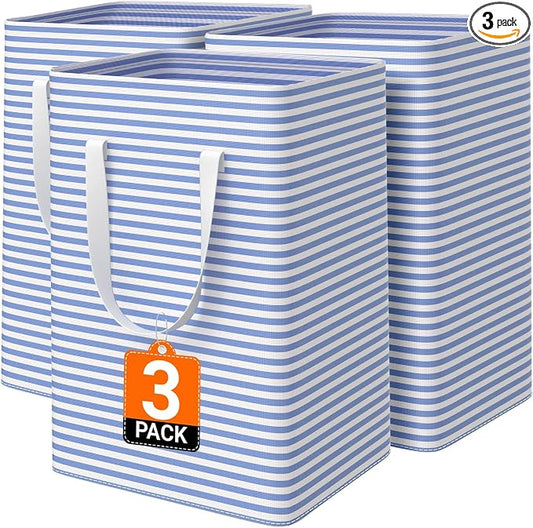 3 Pack Large Laundry Basket,Waterproof & Freestanding Laundry Hamper,Collapsible Clothes Hampers with Easy Carry Long & Reinforced Handles in Bathroom,College Dorm(75Lx3,Blue)