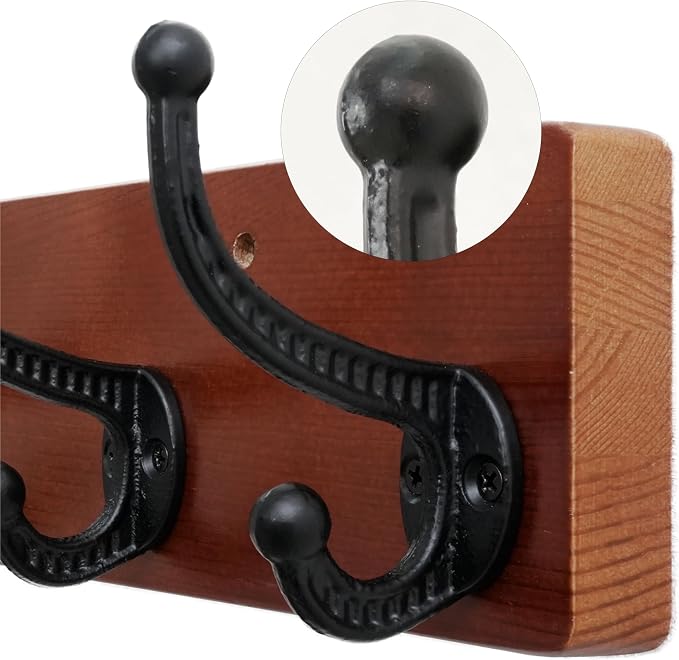 WEBI Rustic Coat Rack Wall Mount,35.43" Long 8 Cast Iron Coat Hooks Wall Mounted,Heavy Duty Wood Wall Coat Hanger Hooks for Hanging Coats,Jacket,Clothes,Backpack,Farmhouse,Cherry