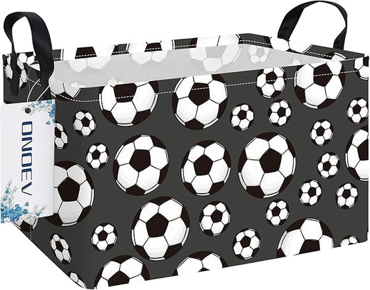 Rectangular Soccer Ball Pattern Storage Bin, Decorative Canvas Laundry Basket with Dual Handles, Foldable Household Toy Organizer, Multipurpose Party Gift Basket for Bedroom Dorm (Soccer)