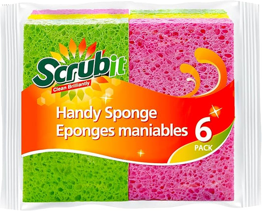 SCRUBIT Cellulose Scrub Sponge - Kitchen Cleaning Sponges for Dishes, Pans, Pots & More- 6 Pack Dishwashing Sponges - Colors and Packaging May Vary