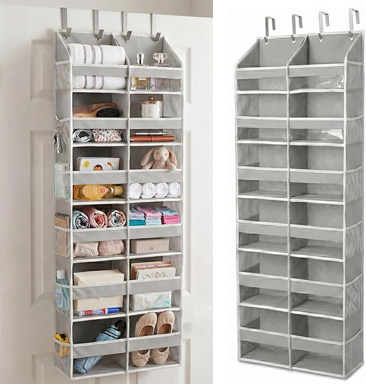 HOMELUX THEORY UPGRADED 6 Tiers Over The Door Organizer Hanging - 100D EXTRA THICK & 50lbs HUGE CAPACITY, 12 Side Mesh Pockets Over The Door Shoe Organizer, Hanging Closet Organizer (Light Gray, XL)