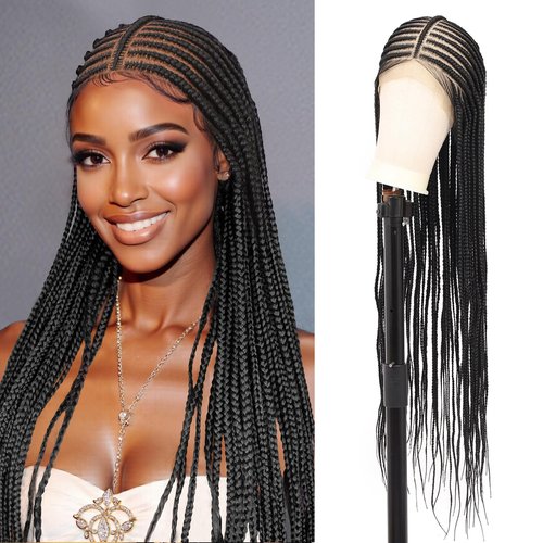 Youthfee 13x8 HD Lace Front Cornrow Braided Wigs for Women Braided Wig with Baby Hair Black Middle Parted Box Braid Wig Premium Synthetic 36 Inch