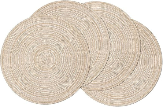 SHACOS Round Braided Placemats Set of 4 Washable Place Mats for Dining Tables 15 inch Non Slip Kitchen Table Mats (Beige, 4)