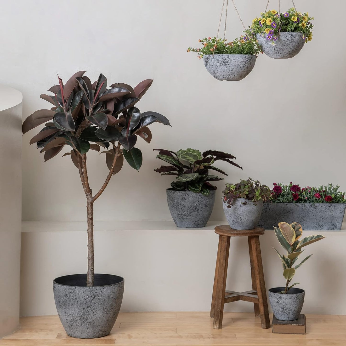 LA JOLIE MUSE 14.2/11.3/8.6 Inch Planters,Set of 3 Indoor/Outdoor Round Planters,Grey Tree Planters,Plant Container with Drain Holes,Flower Pots for Patio and Deck