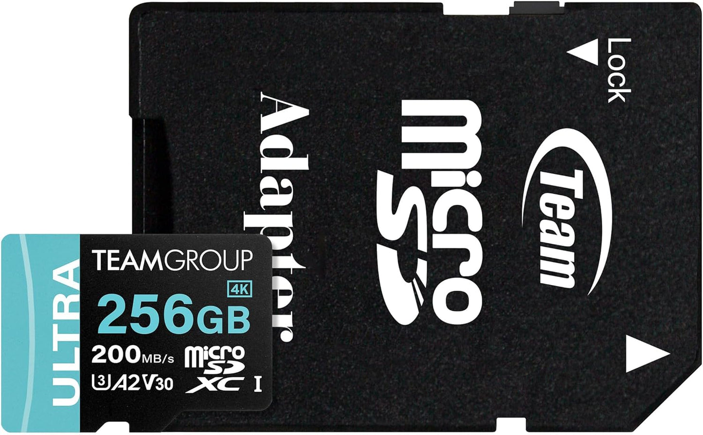 TEAMGROUP A2 Ultra Card 256GB Micro SDXC UHS-I U3 A2 V30, R/W up to 200/150 MB/s with Adapter TULMSDX256GIA2V3022503