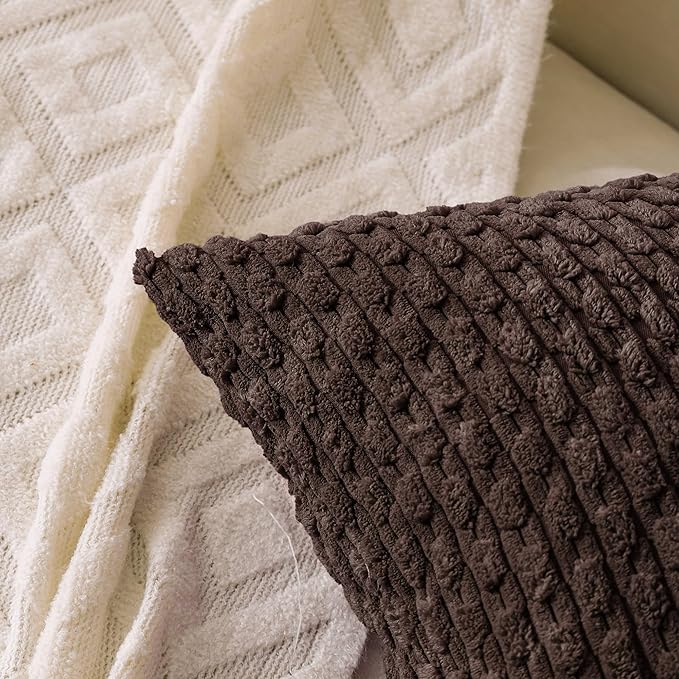 Set of 4 Dark Brown Decorative Throw Pillow Covers 16x16 Inch Corduroy Pillow Covers for Bed Couch Sofa Living Room Soft Square Cushion Cases