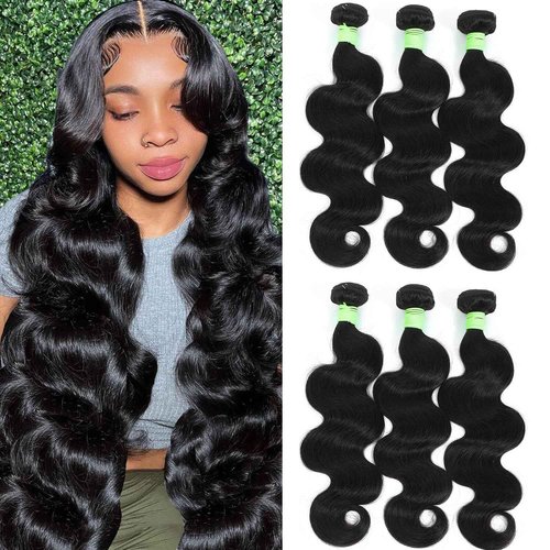 Human Hair Bundles Body Wave Bundles Human Hair 14 16 18 Inch 12A Grade 100% Unprocessed Brazilian Virgin Hair Body Wave 3 Bundles Deals Real Human Hair Extensions For Black Women Natural Black