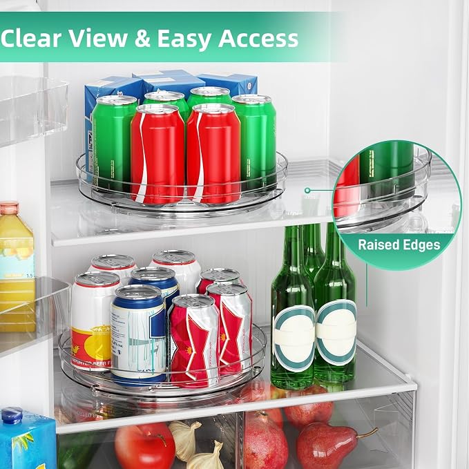 Optish 2 Pack Lazy Susan Organizer, 10.7" Lazy Susan Turntable for Cabinet, Spice Organization for Cabinet, Refrigerator, Pantry, Closet, Countertop, Non-Skid Turntable Organizer, Clear