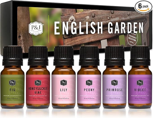 P&J Trading Fragrance Oils for Diffusers for Home English Garden Set Fragrance Scents for Candle Making - Soap Making - Car Diffuser Scents - Essential Home Gift Set - Fig, Honeysuckle Vine & More