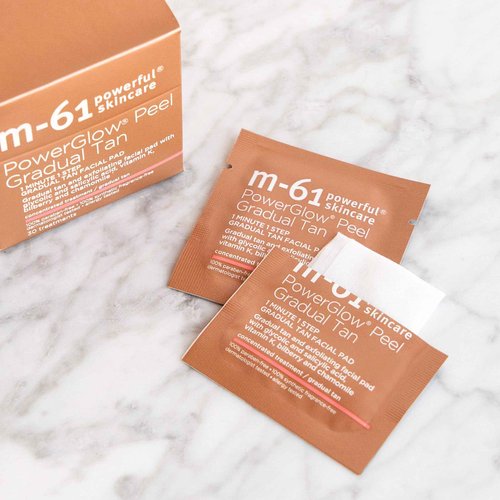 m-61 PowerGlow Peel Gradual Tan | 1-Minute, 1-Step Exfoliating Facial Peel To Build A Streak-Free Radiant Glow. With Glycolic and Salicylic Acid. Dermatologist & Allergy Tested - 30 Treatments