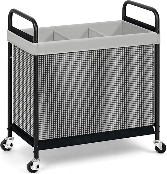 STORAGE MANIAC Rolling Laundry Hamper with Wheels 3-Section Laundry Sorter Rolling Laundrys Basket on Wheels with Removable Bag Clothes Hamper Laundrys Organizer Cart Bathroom Bedroom 120L Grey