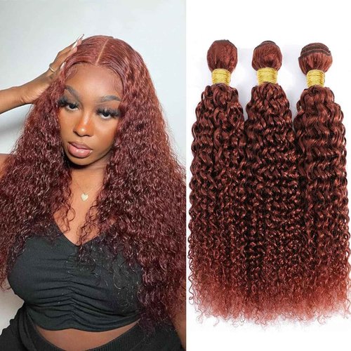 Fabimiya Human Hair Bundles Copper Red Brown 33# Jerry Curly 26 28 30 Inch Bundles Human Hair 100% Unprocessed Soft Sewn In Hair with Double Weft for Black Women