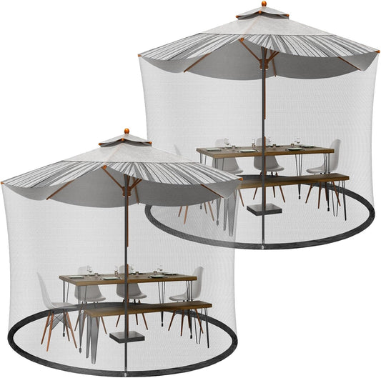 Windyun 2 Pcs 7 to 10 ft Patio Umbrella Mosquito Netting with Double Zipper Door, Screen Universal Hanging Mosquito Net for Patio Polyester Mesh Umbrella Screen for Outdoor and Patio Tables(Black)