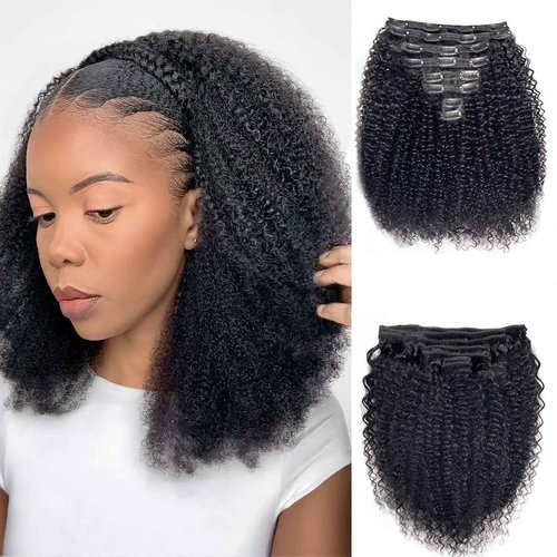CindiRiver Curly Clip in Hair Extensions,Real Human Hair Afro Kinky Curly Clip in Hair Extensions for Women,Remy Human Curly Clip ins Human Hair 8 Pcs with 20 Clips,18 inch
