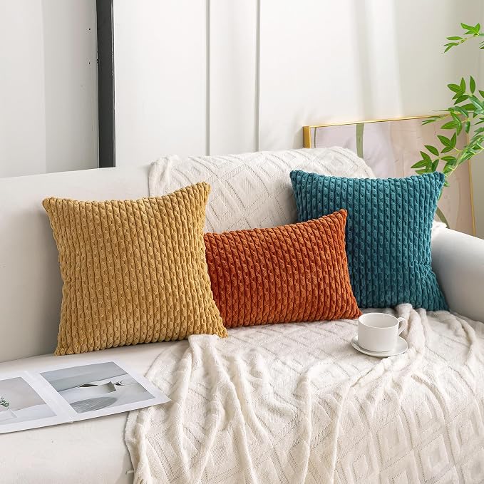 Set of 4 Teal Decorative Throw Pillow Covers 16x16 Inch Corduroy Pillow Covers for Bed Couch Sofa Living Room Soft Square Cushion Cases