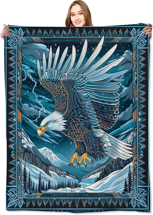 Blue Eagle Blanket,Mountain Nature Southwestern Throw Blankets,Gifts for Kids Adults & Wildlife Loves,Lightweight Soft Fleece,for Sofa Couch Bed Room Travel,Birthday Decor,50x60in