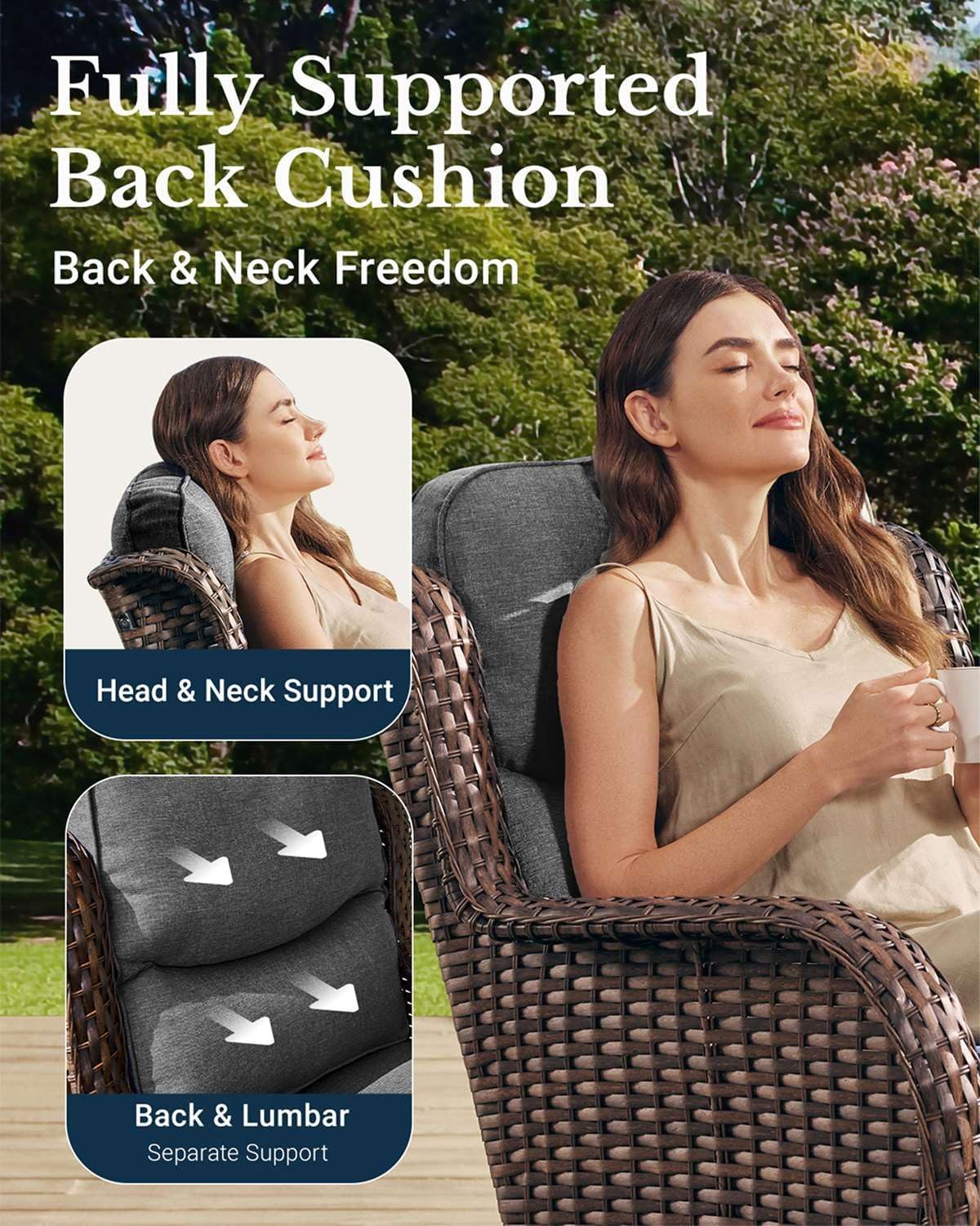 HILLGA Luxury Patio Furniture Set with 6-inch Thick Cushion, Outdoor Couch and High Back Swivel Rocker Patio Chairs, 11PCS Wicker Conversation Set for Deck Yard and Poolside, Dark Grey (V2)